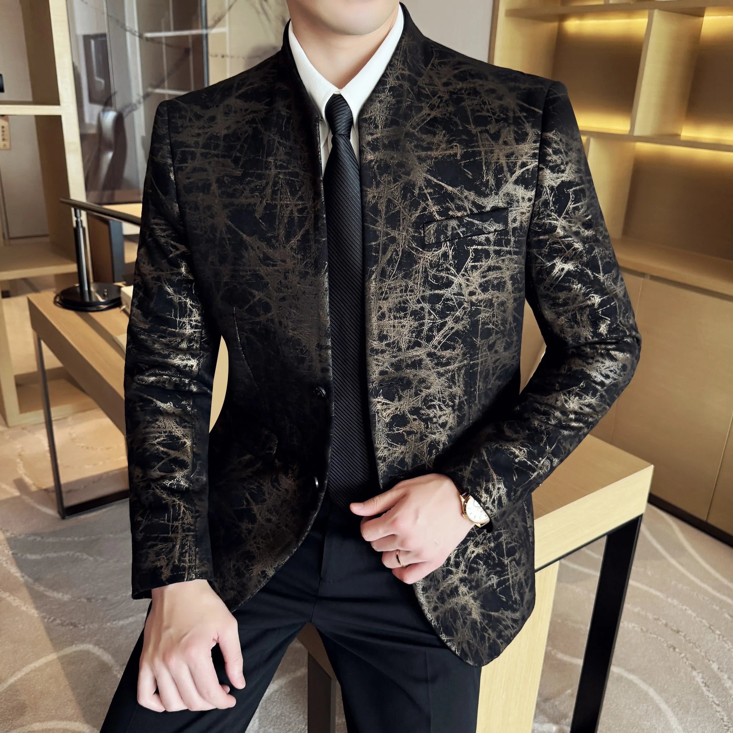 KingStyle Men's Jacquard Slim Fit Suit Blazer