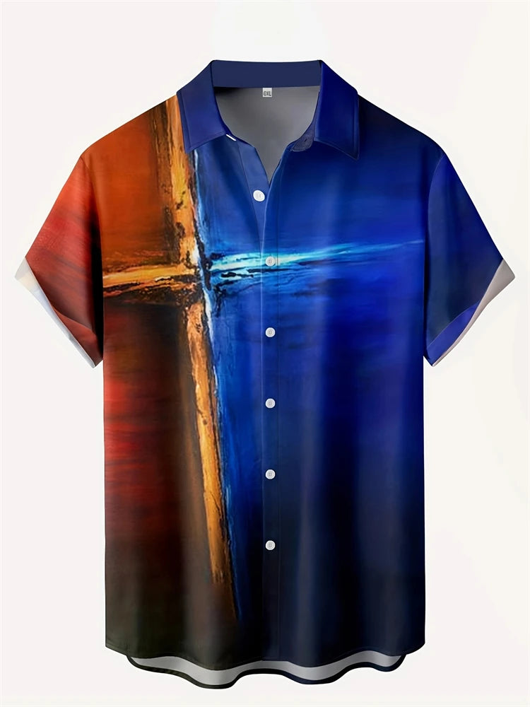 Men's Short-sleeved Shirt Summer Fashion Eagle Print Blouse Men's Casual Loose Shirt Large Size Lapel Short-sleeved Shirt S-5XL