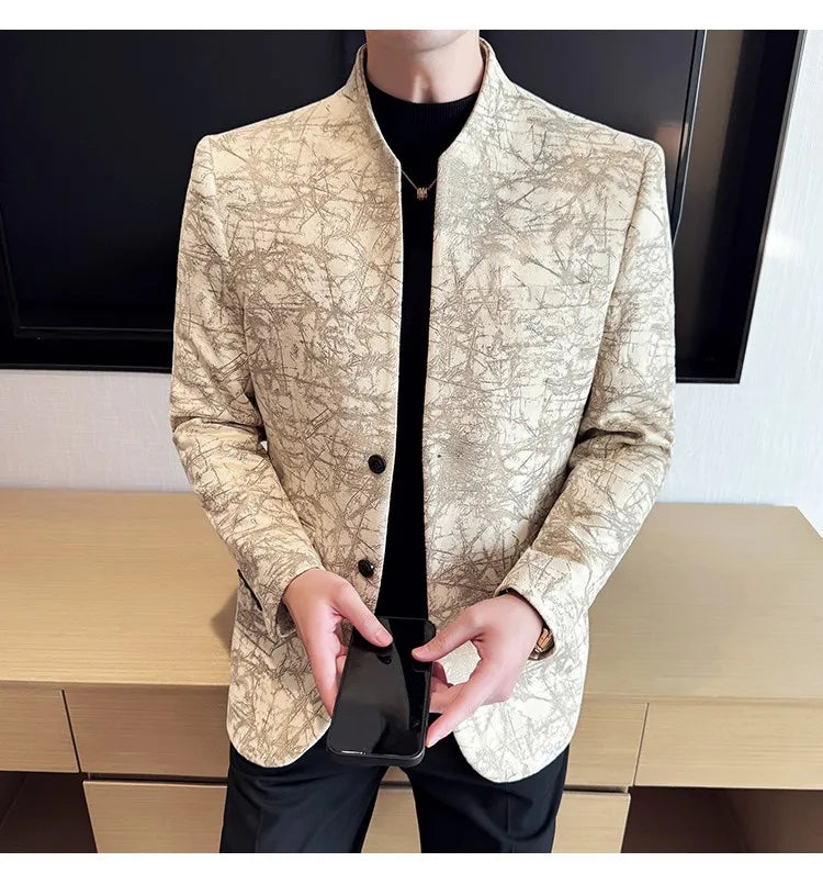 KingStyle Men's Jacquard Slim Fit Suit Blazer