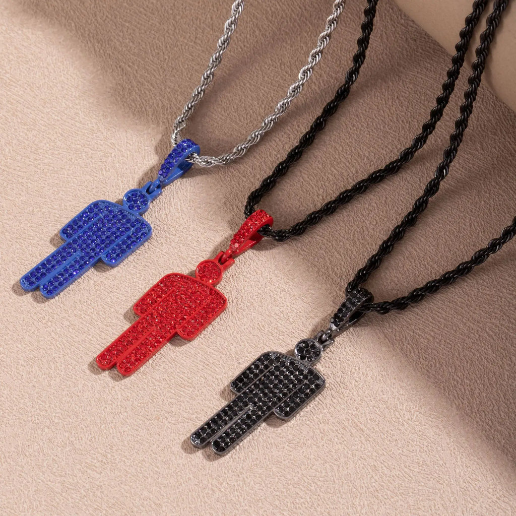 Men Fashionable Luxury Cartoon Rhinestone Pendant Necklace Trendy Hip Hop Unisex Pendants Wholesale Gemstone Lock Chain Women