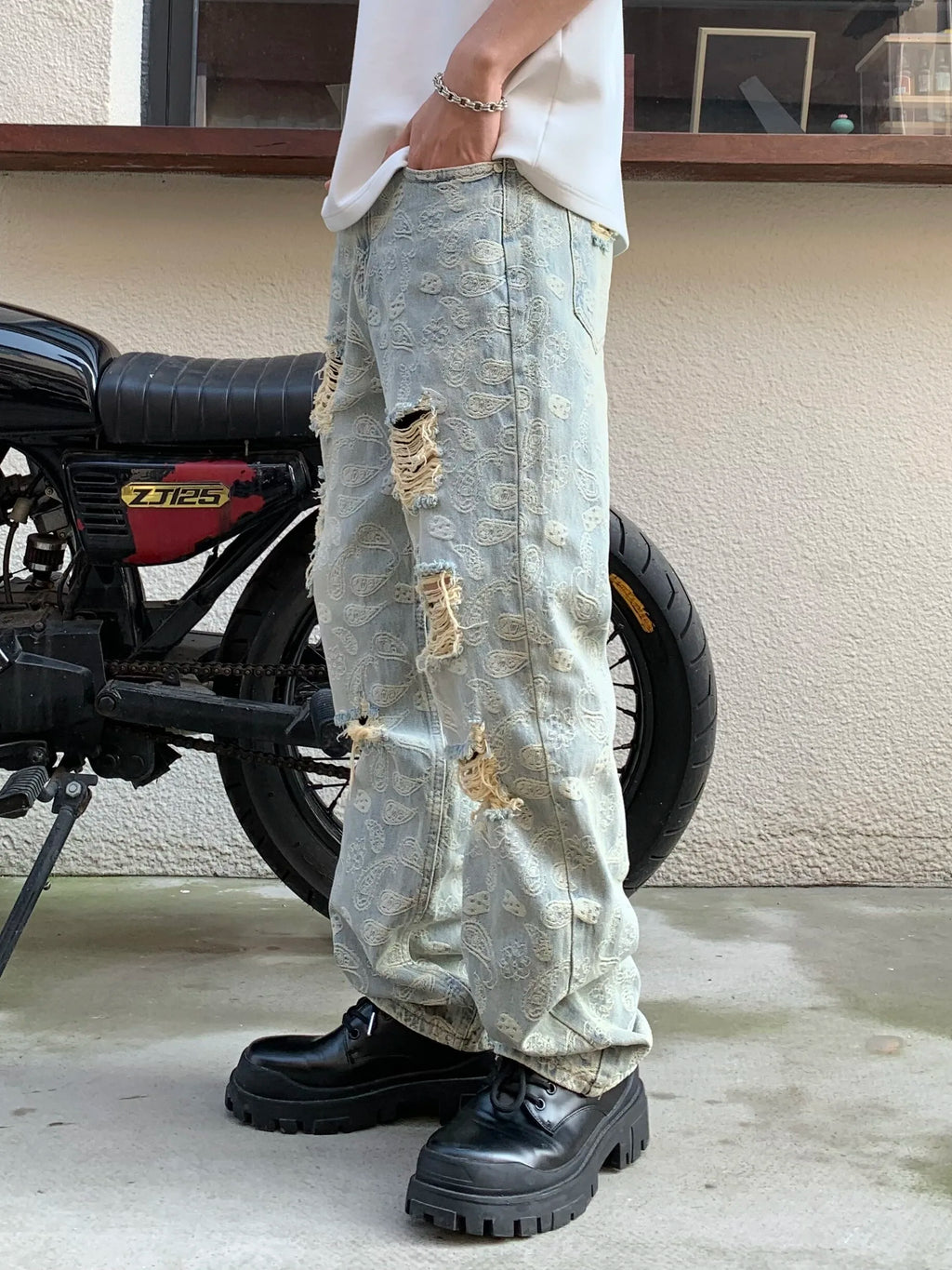 Washed Vintage High Street Jeans Men Women Loose Straight Hip Hop Long Trousers Trendy Brand Durable Cotton Polyester Blend