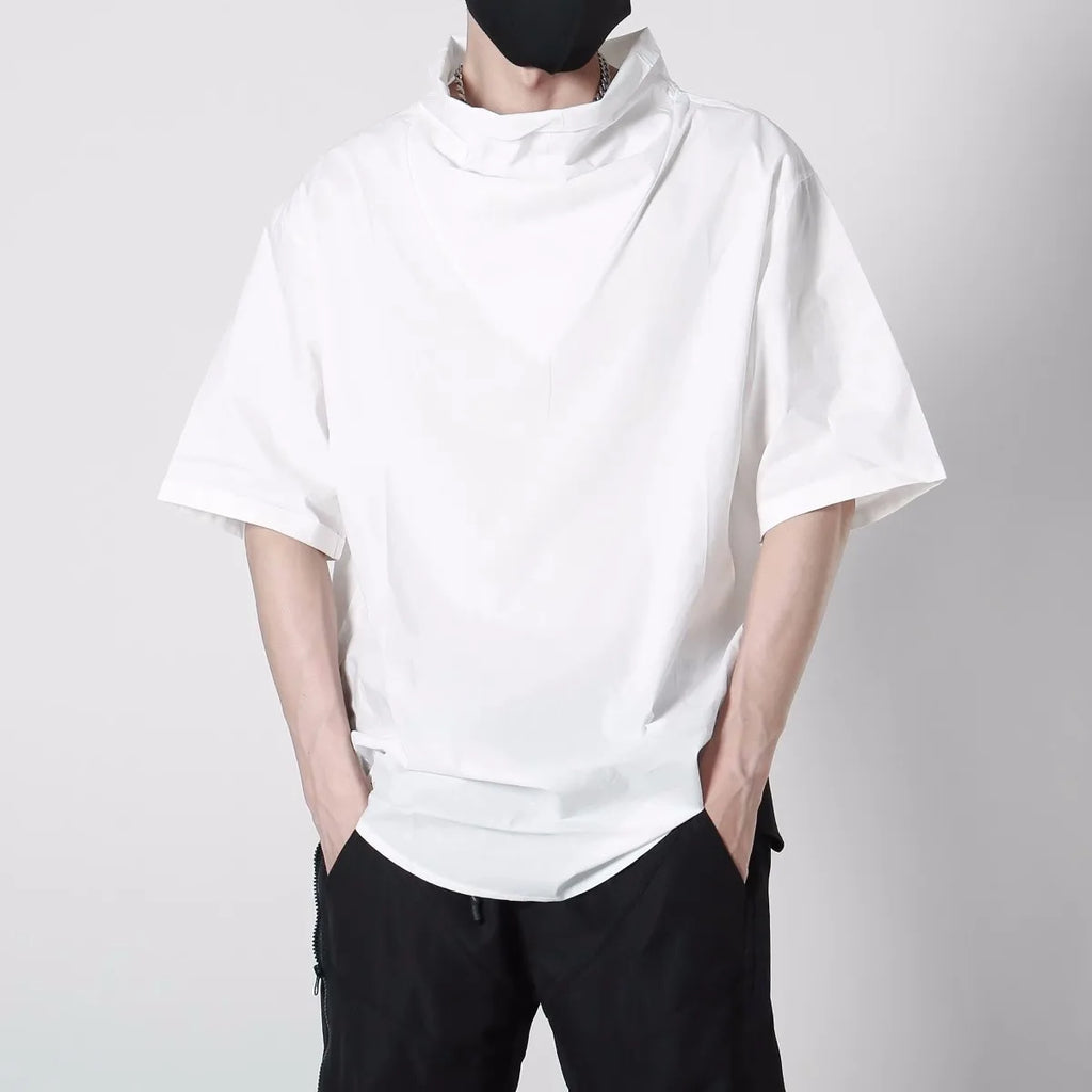 Techwear Turtleneck T-Shirt Men Hip Hop Summer Harajuku Tshirt Loose Short Sleeve Tops Tees Shirts Streetwear