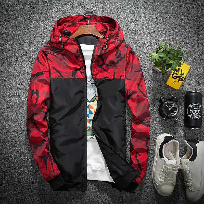 New Men's Camouflage Hooded Jacket Coat Fashion Patchwork Loose Casual Thin Coats Outdoor Windproof Hoodies Sport Jacket for Men
