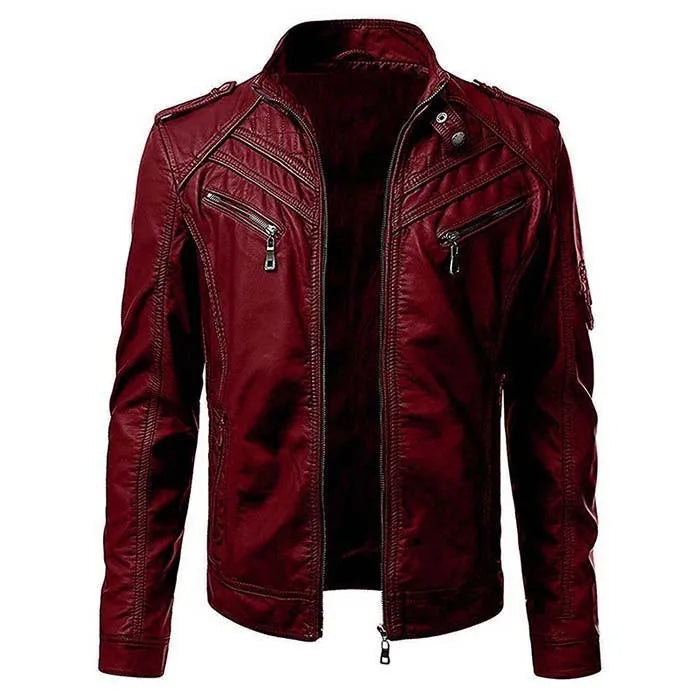 KingStyle Men's Punk Motorcycle Leather Jacket