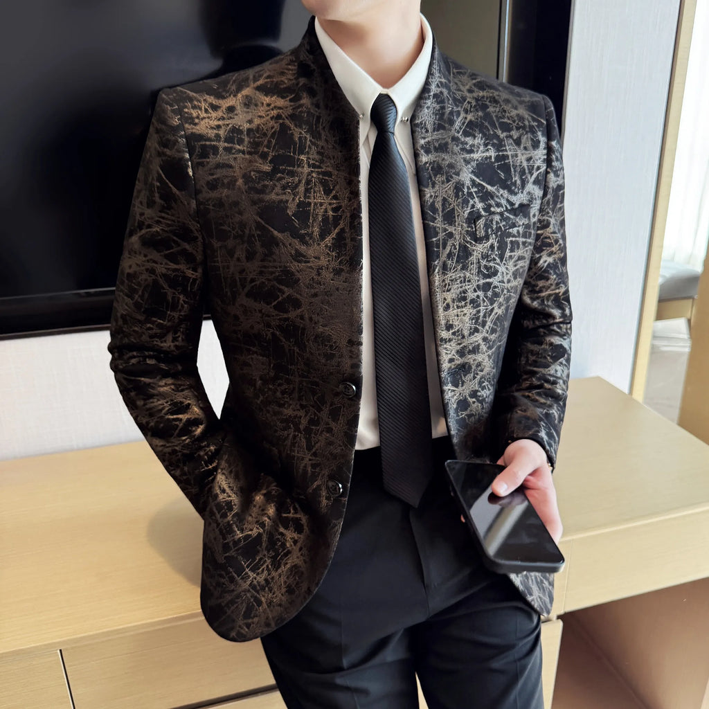 KingStyle Men's Jacquard Slim Fit Suit Blazer