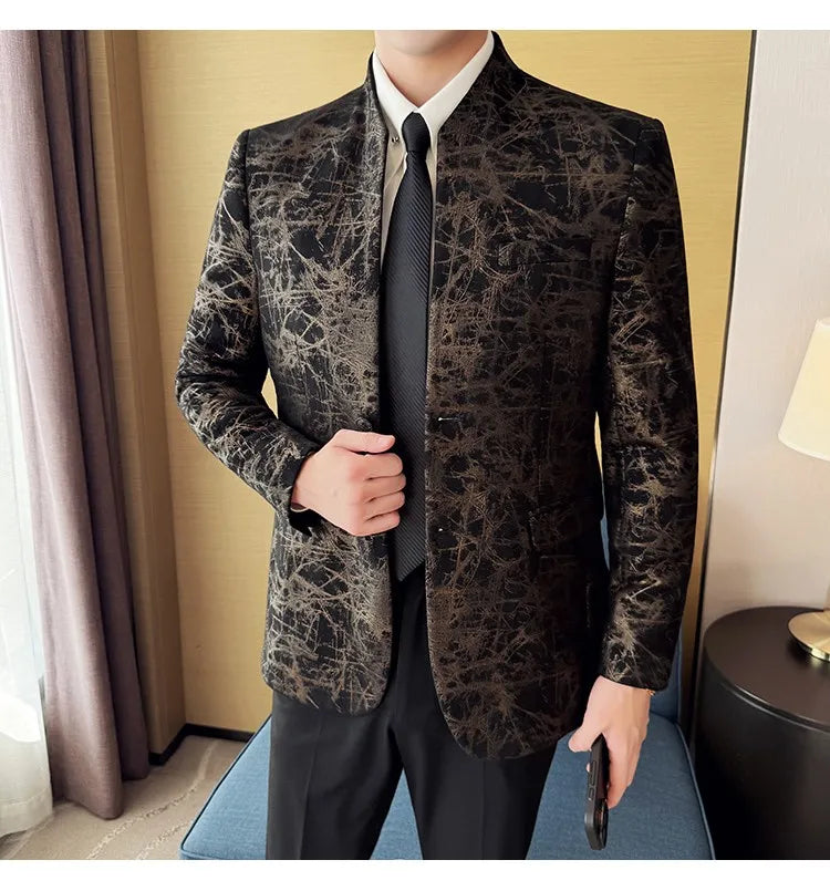 KingStyle Men's Jacquard Slim Fit Suit Blazer