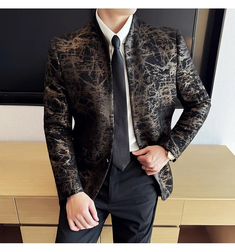 KingStyle Men's Jacquard Slim Fit Suit Blazer