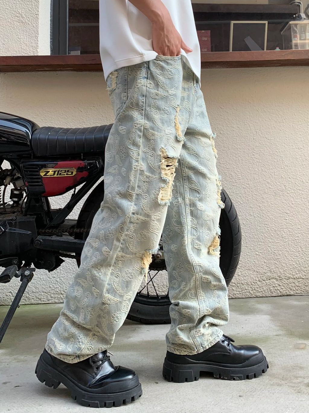 Washed Vintage High Street Jeans Men Women Loose Straight Hip Hop Long Trousers Trendy Brand Durable Cotton Polyester Blend