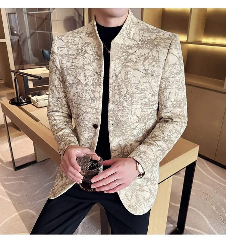 KingStyle Men's Jacquard Slim Fit Suit Blazer