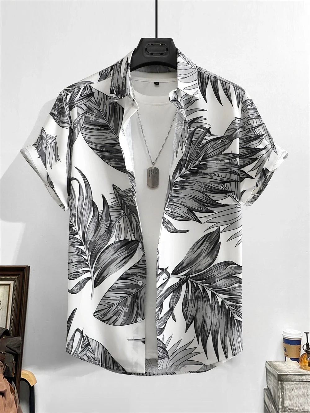 Men Street Fashion Summer Daily Shirt Hawaiian Cartoon Print Casual Loose Shirts Short Sleeve Beach Loose Tops