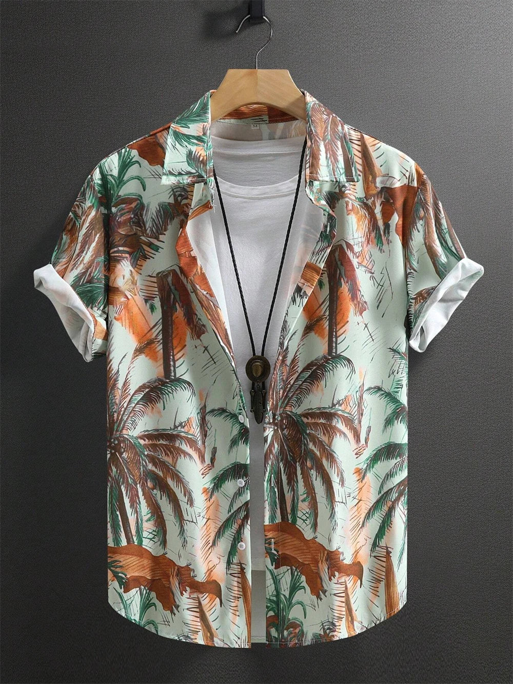 Men Street Fashion Summer Daily Shirt Hawaiian Cartoon Print Casual Loose Shirts Short Sleeve Beach Loose Tops