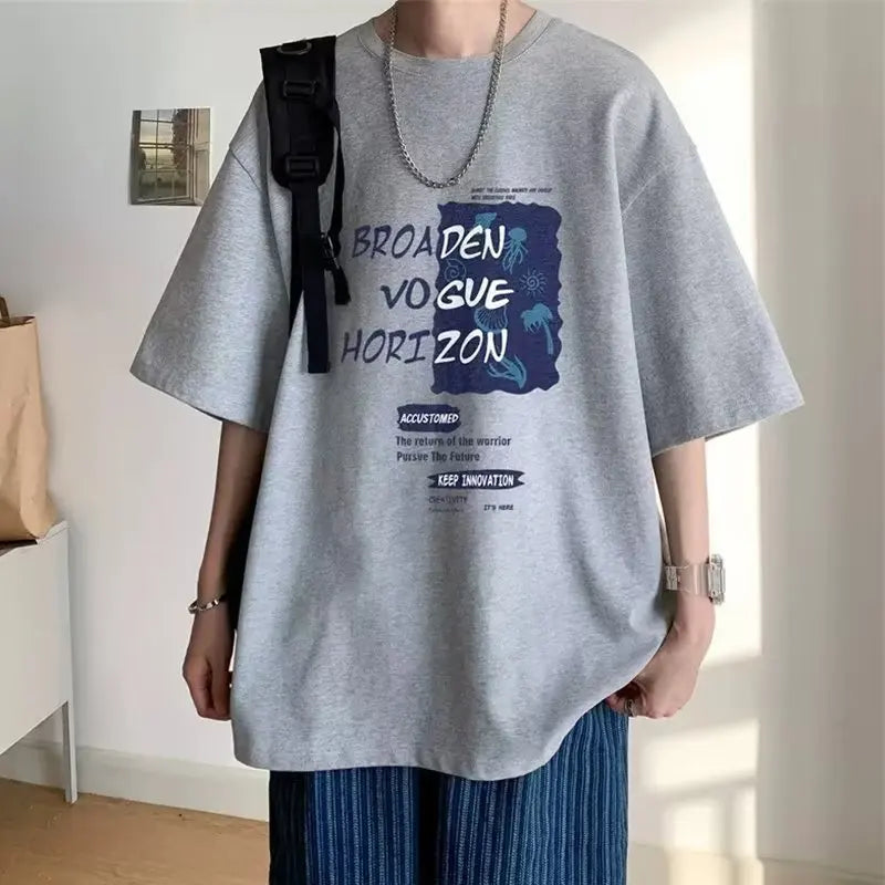Men's T Shirt Summer Casual Short Sleeve T-Shirts Streetwear Oversized Loose Crew Neck Half Sleeve Tops Trendy Basic Tee