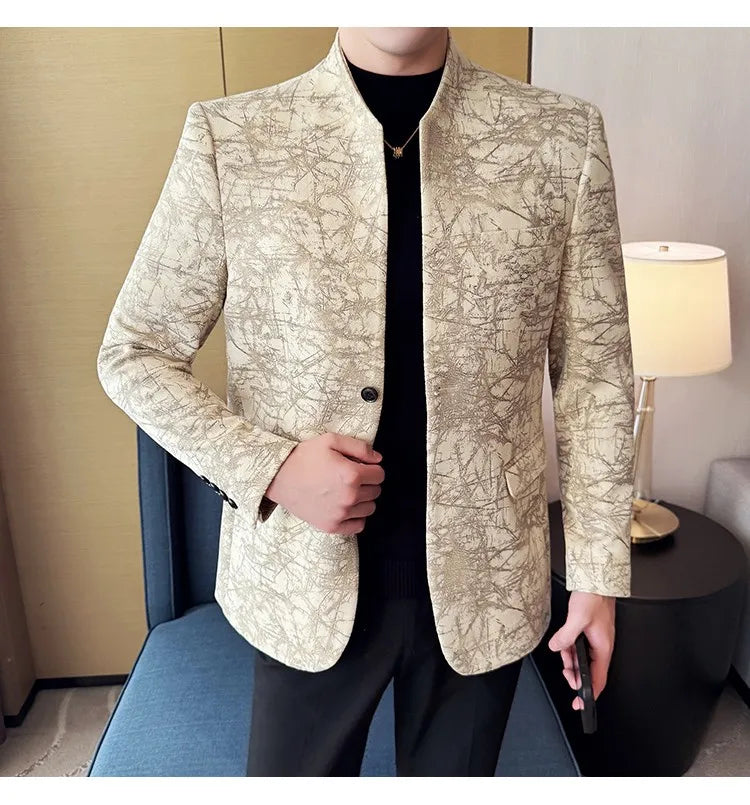 KingStyle Men's Jacquard Slim Fit Suit Blazer